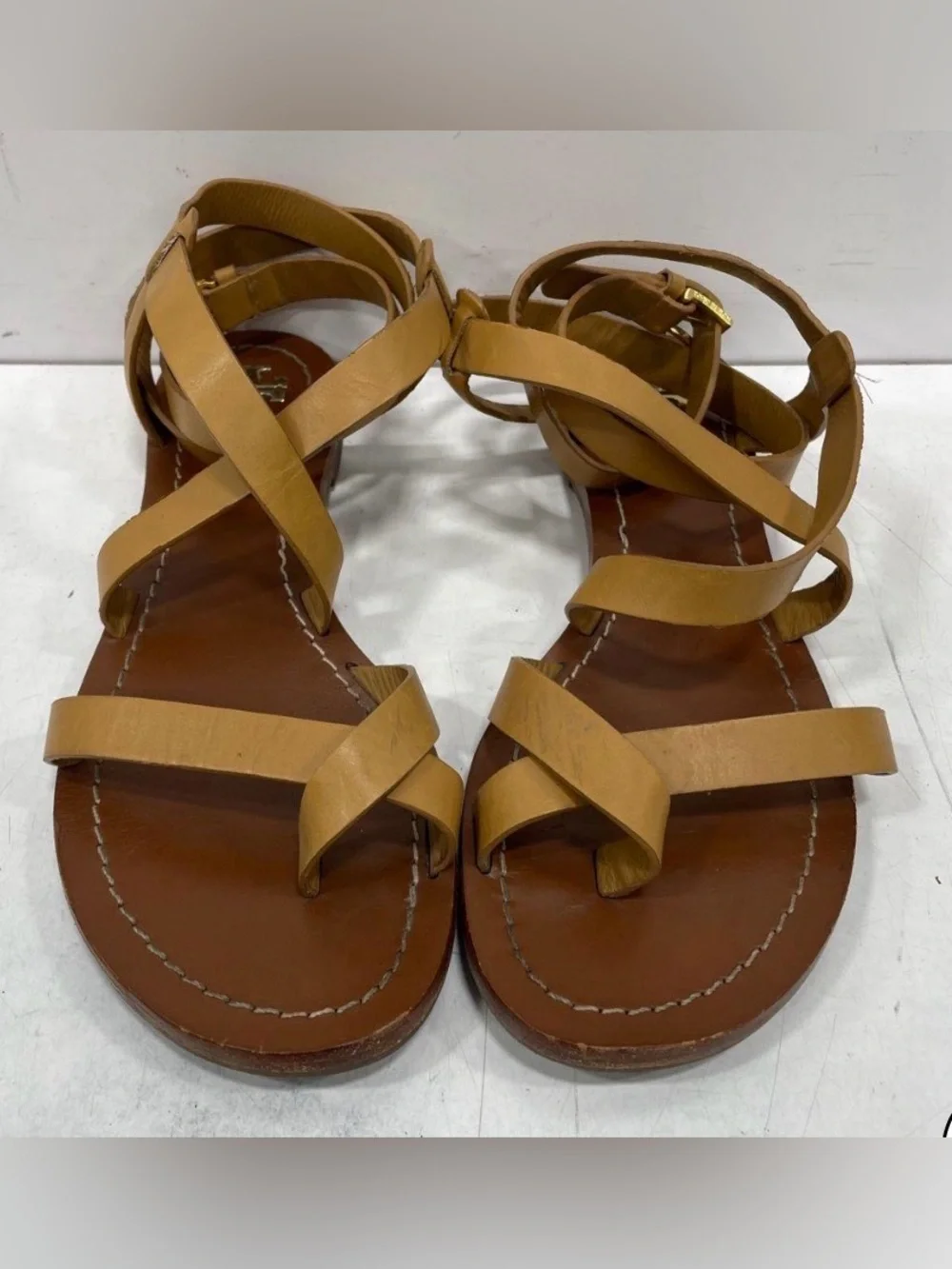 Tory Burch, size 8.5, Tan Leather Wrap-Strap Sandals, EUC